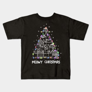 Meowy cat Christmas tree Kids T-Shirt